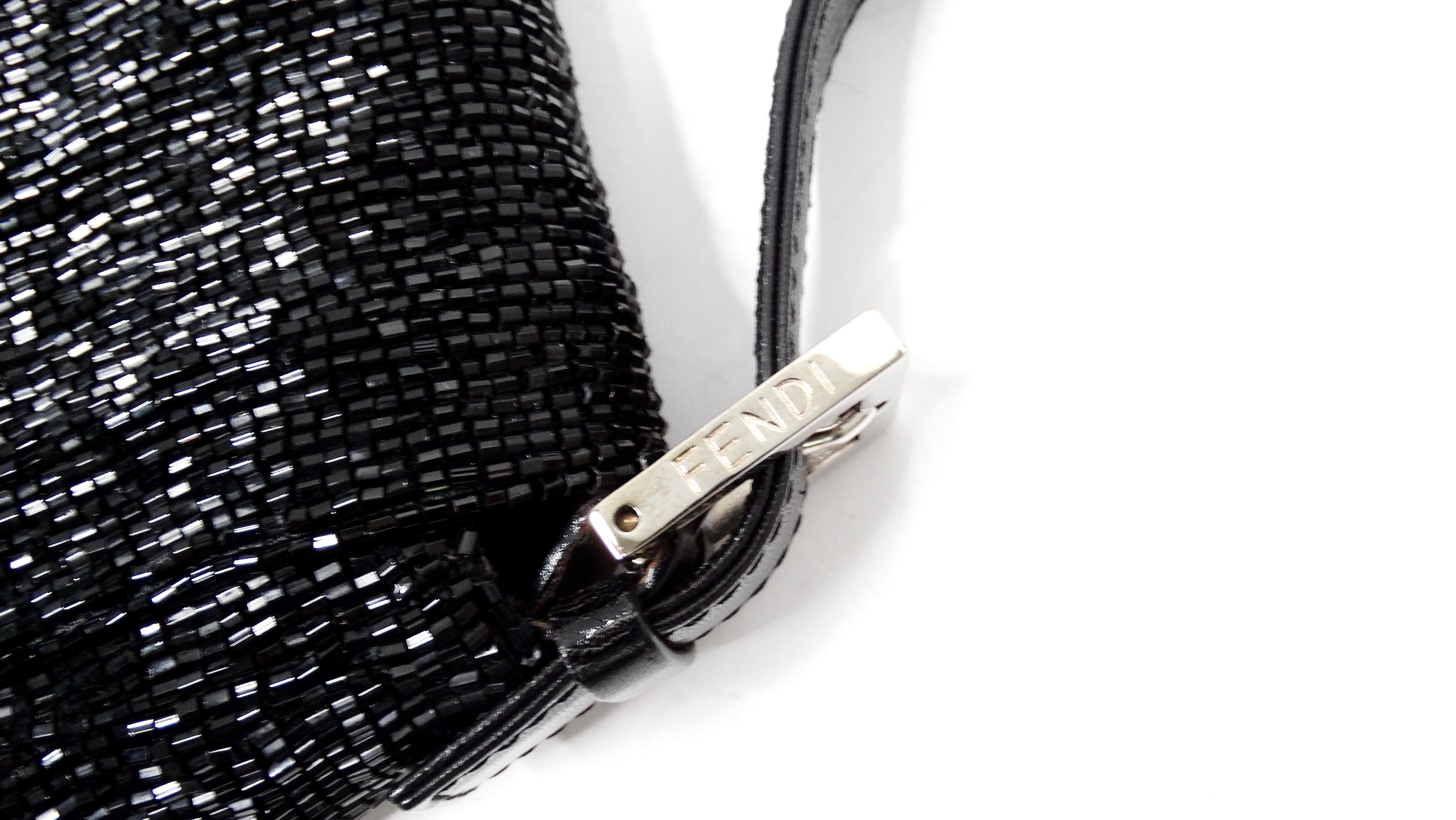Women's Y2K Fendi Black Beaded Baguette Shoulder Bag For Sale