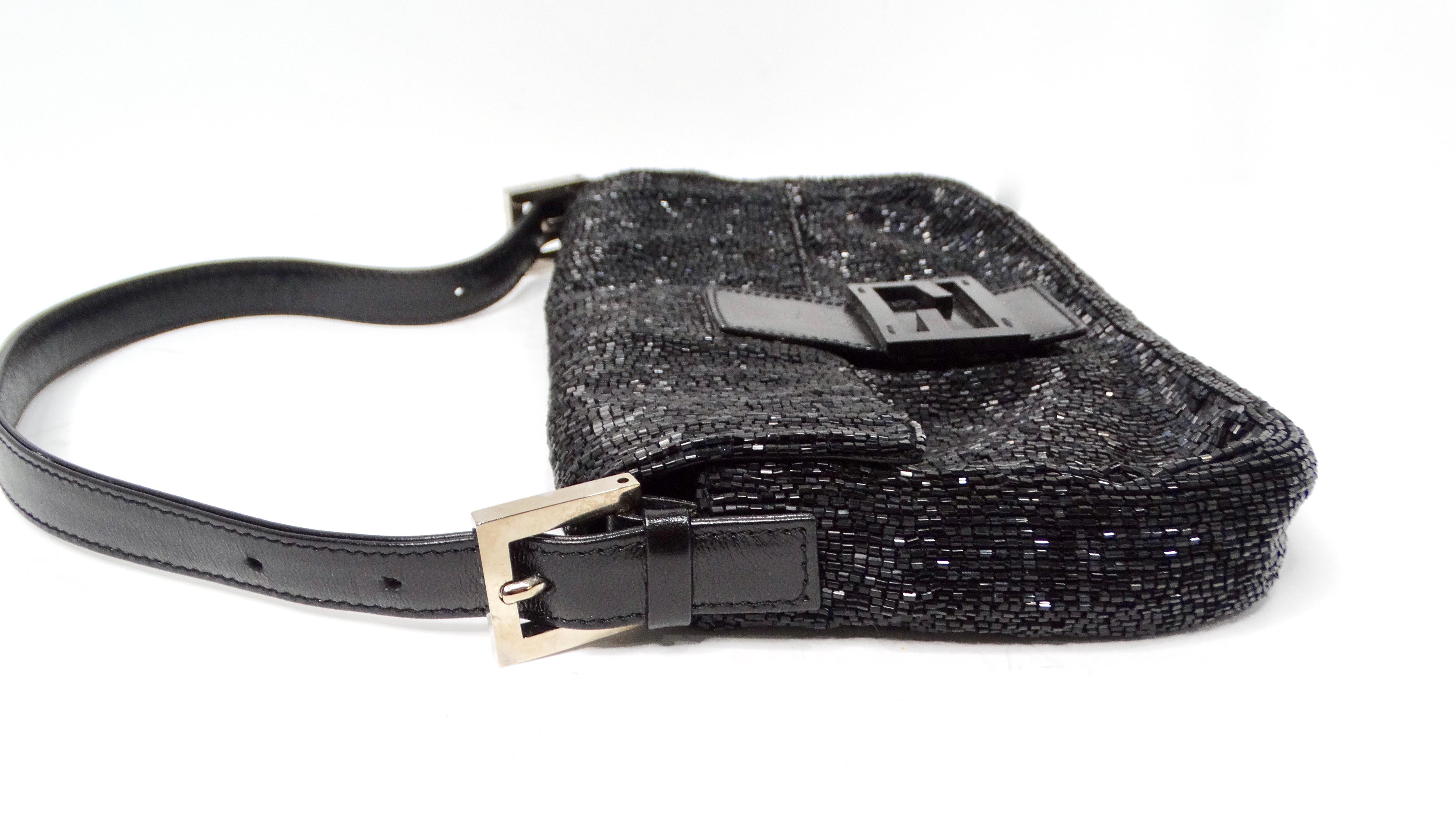 Y2K Fendi Black Beaded Baguette Shoulder Bag For Sale 1