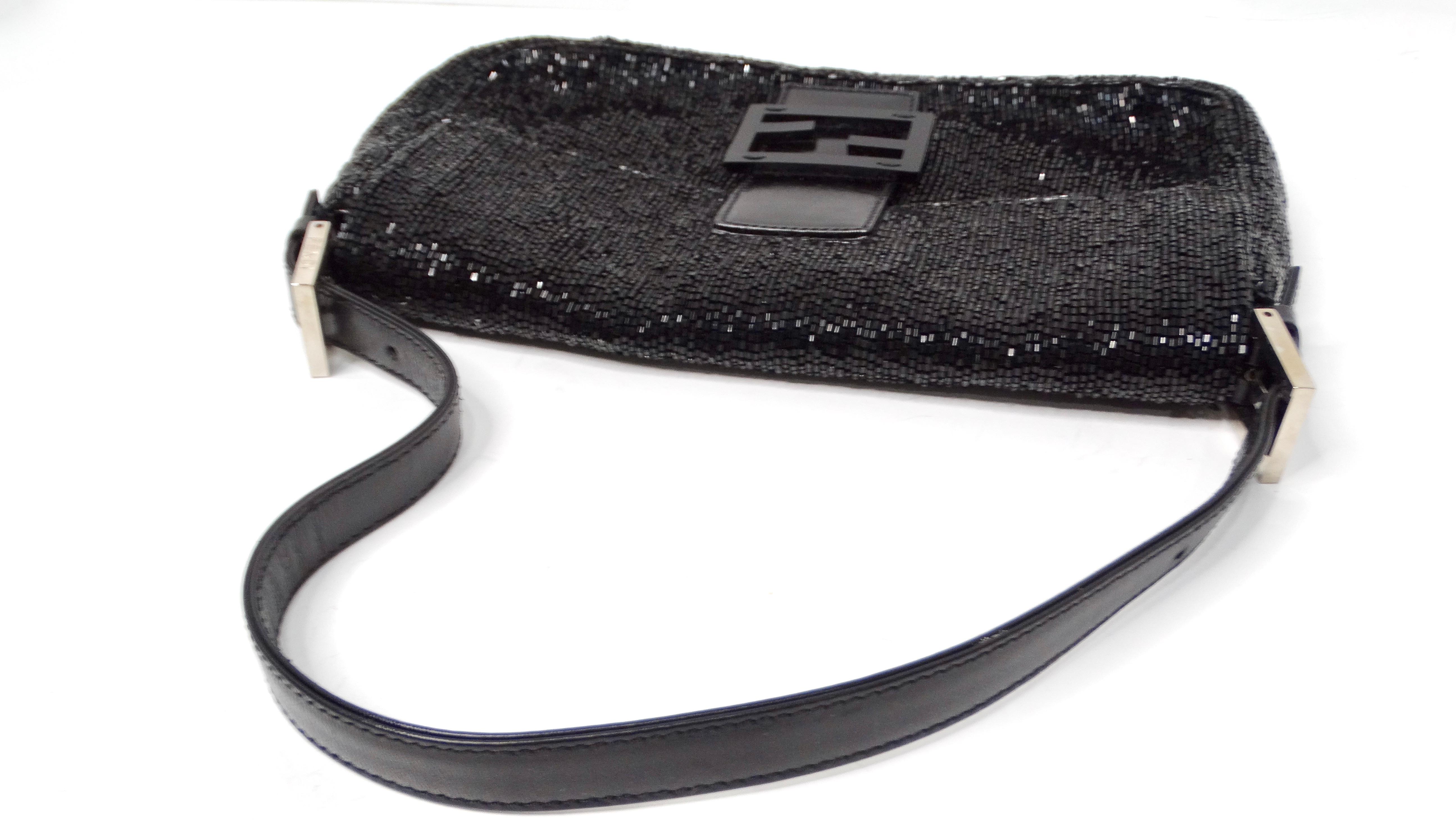 Y2K Fendi Black Beaded Baguette Shoulder Bag For Sale 2