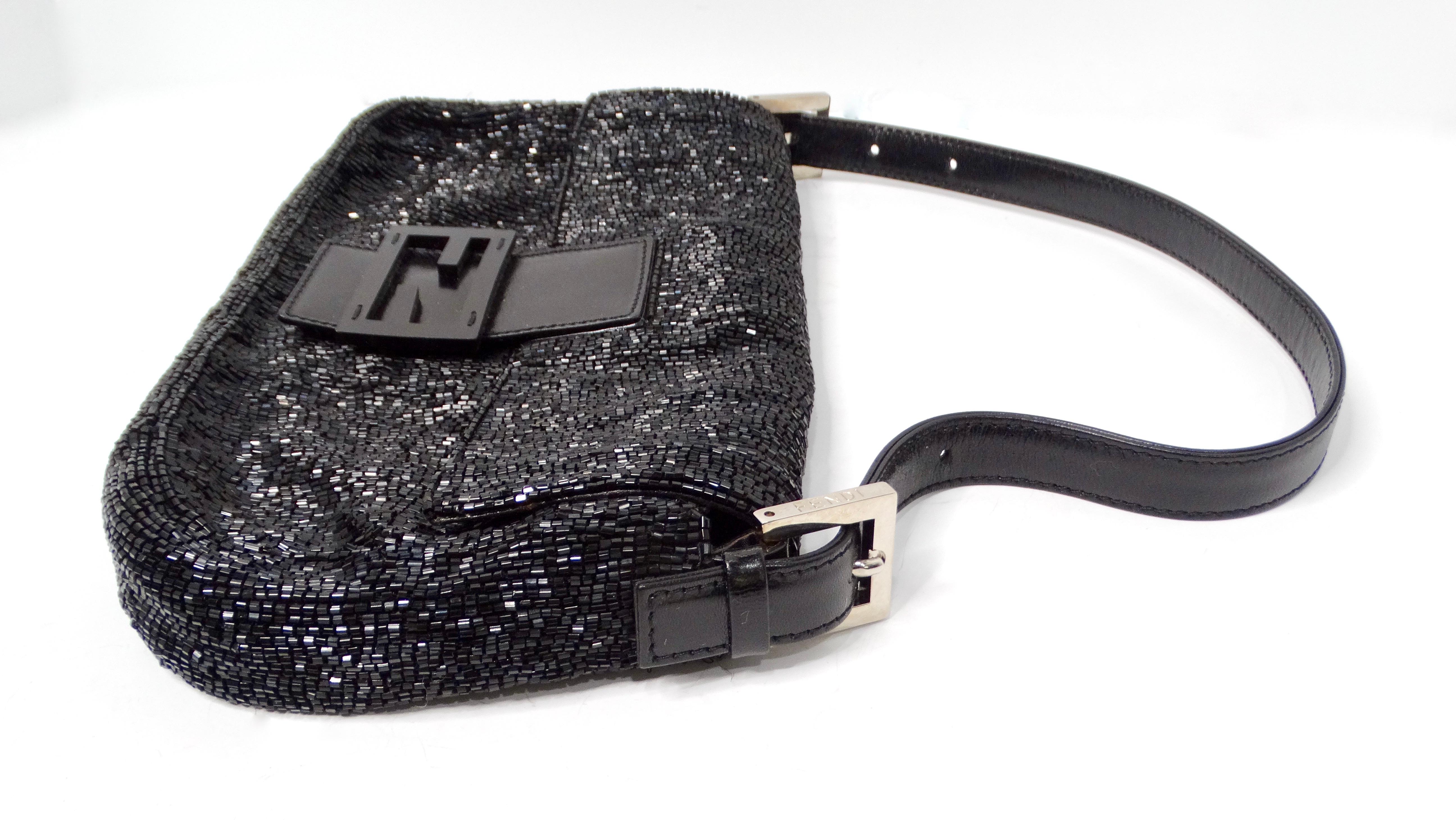 Y2K Fendi Black Beaded Baguette Shoulder Bag For Sale 3