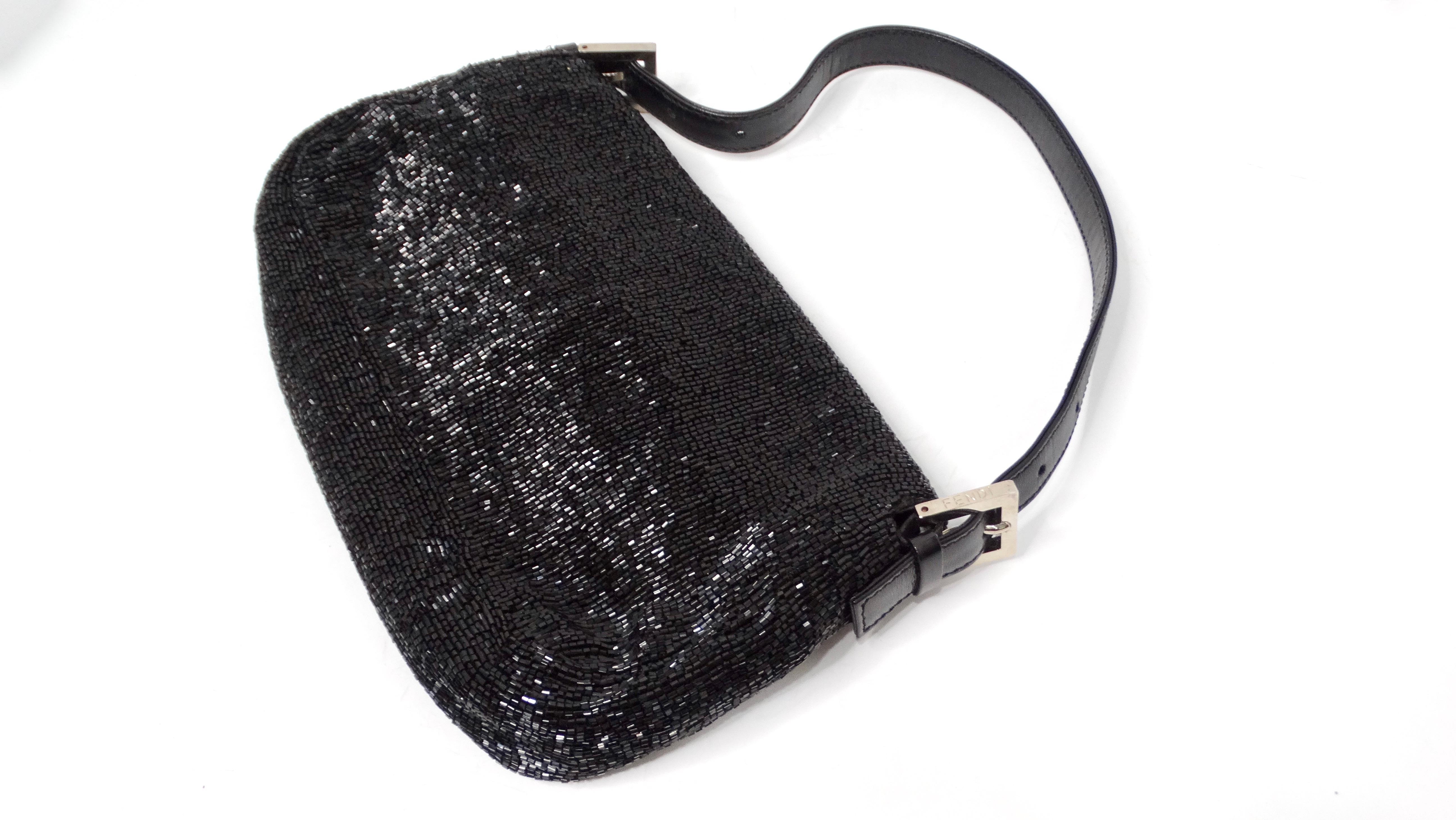 Y2K Fendi Black Beaded Baguette Shoulder Bag For Sale 4