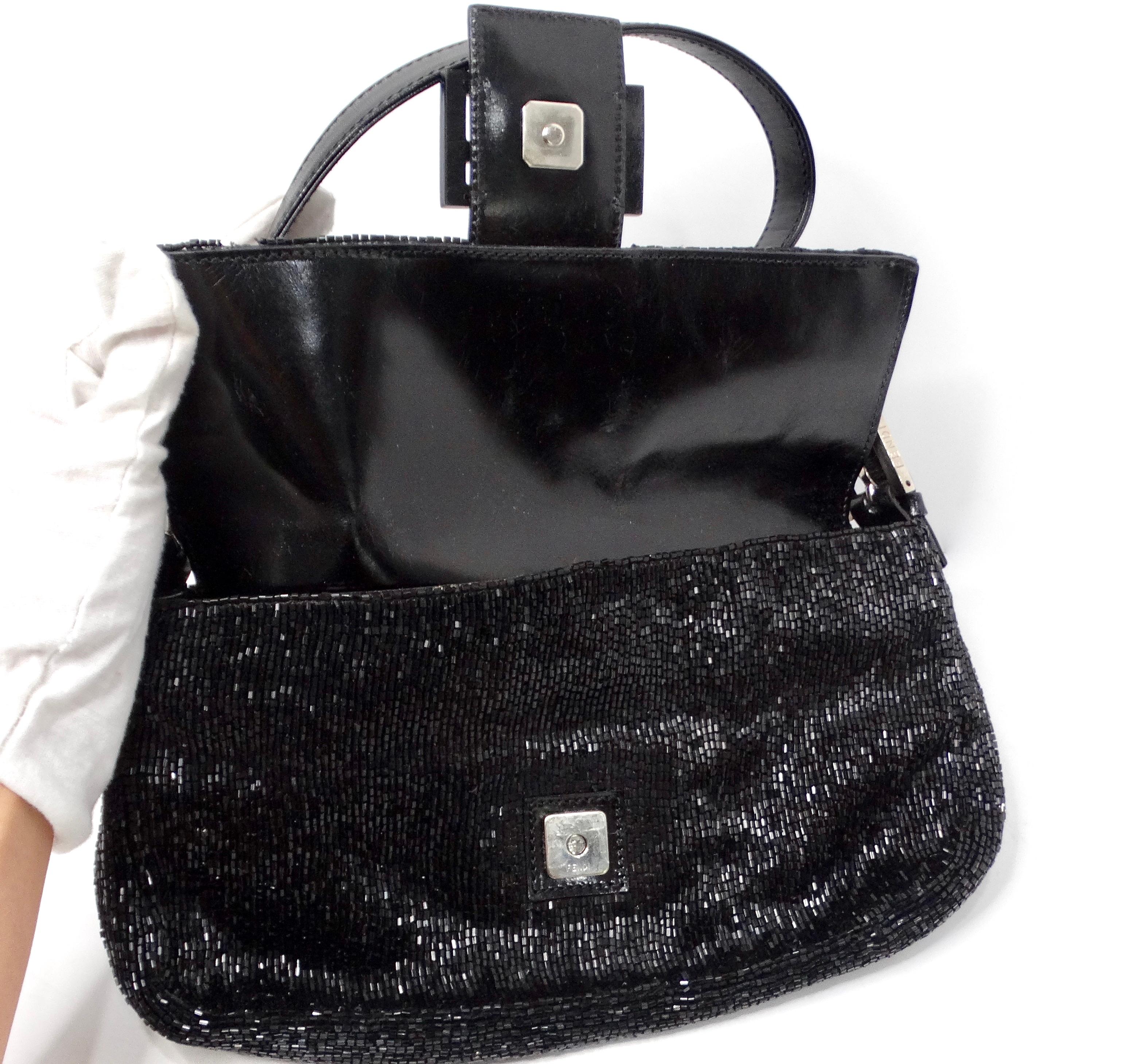 Y2K Fendi Black Beaded Baguette Shoulder Bag For Sale 5