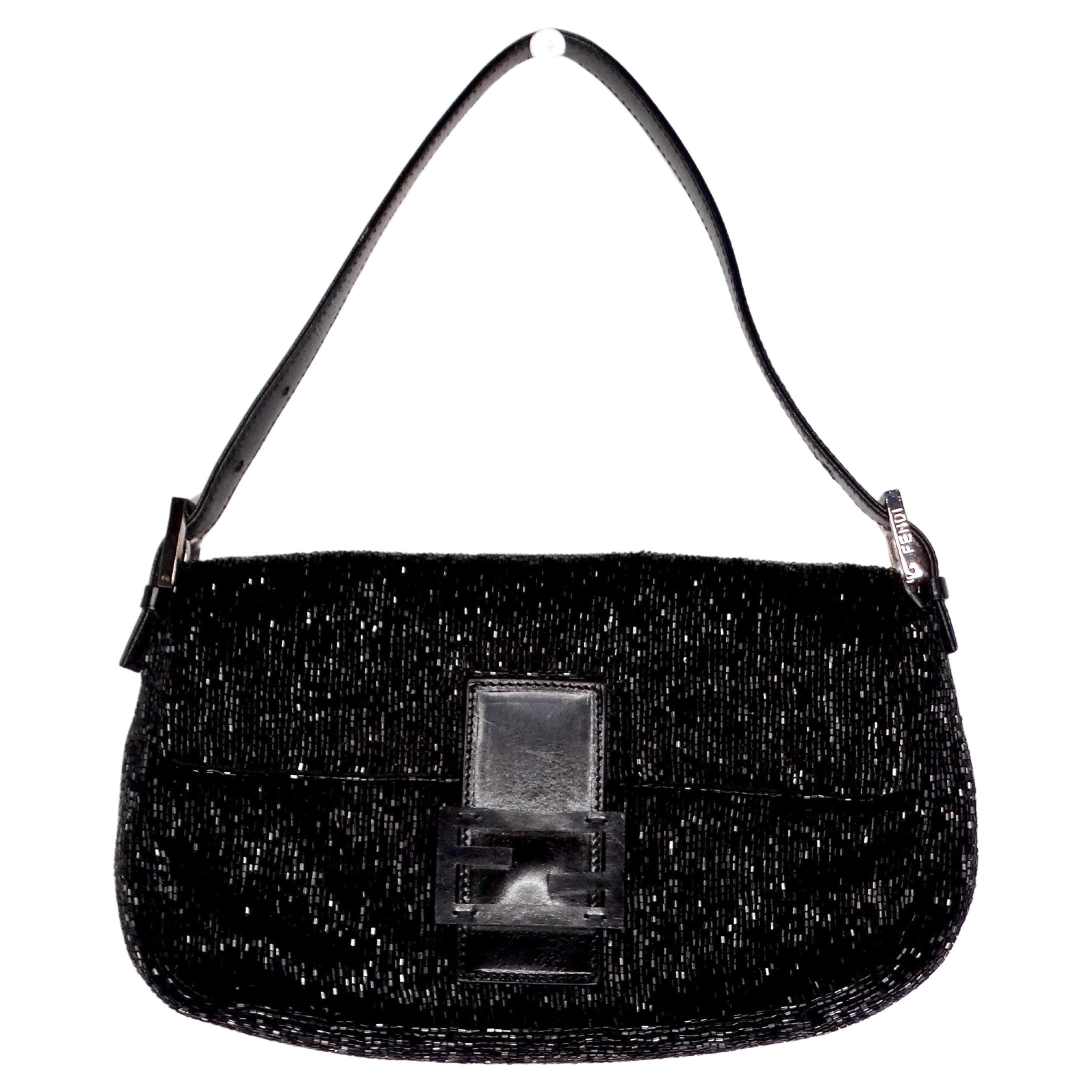 Y2K Fendi Black Beaded Baguette Shoulder Bag