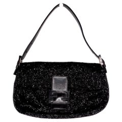 Y2K Fendi Black Beaded Baguette Shoulder Bag