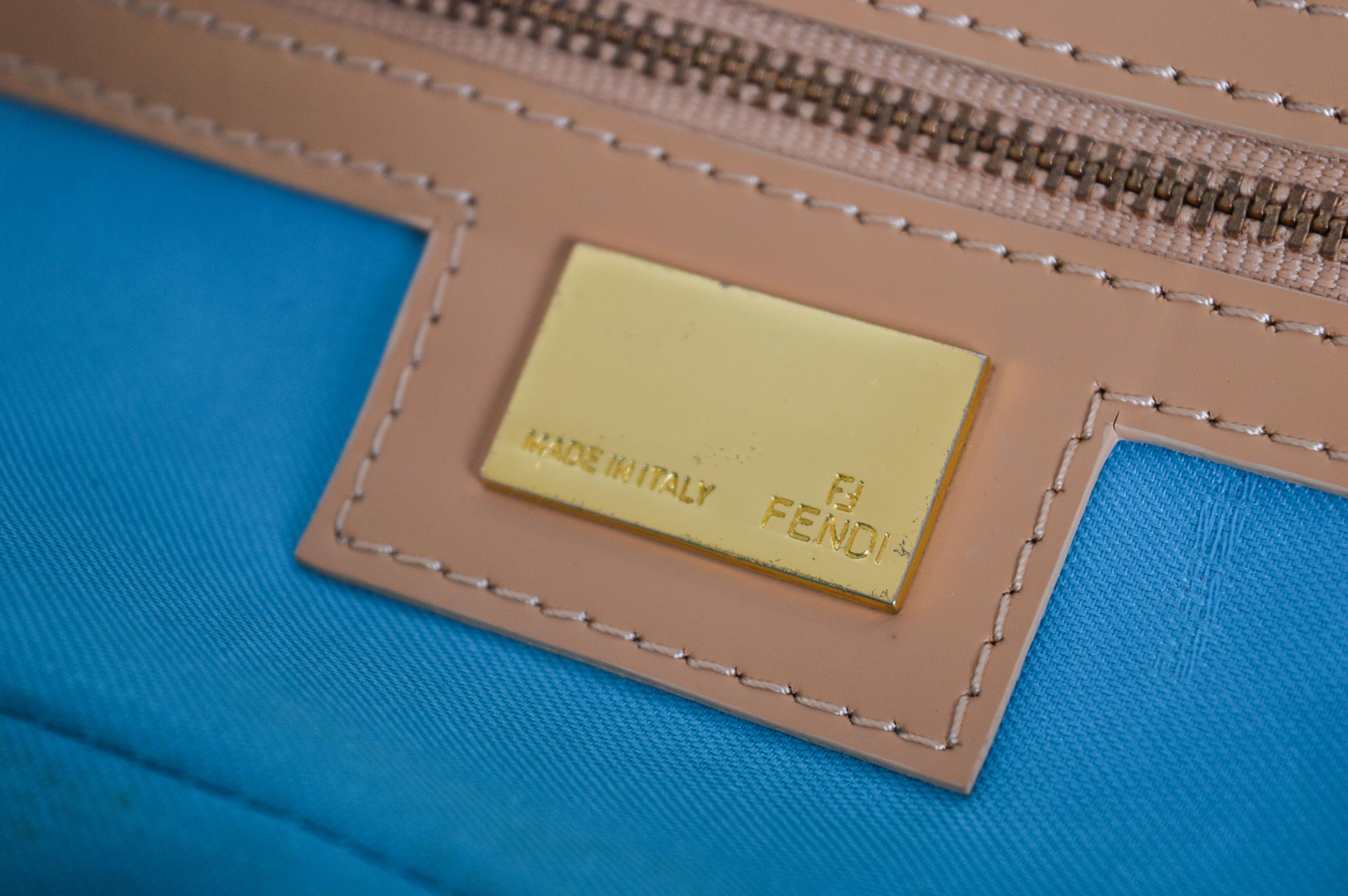 Y2k Fendi Shoulder Baguette Mini Blue & Beige Jacquard monogram Shoulder Bag 10