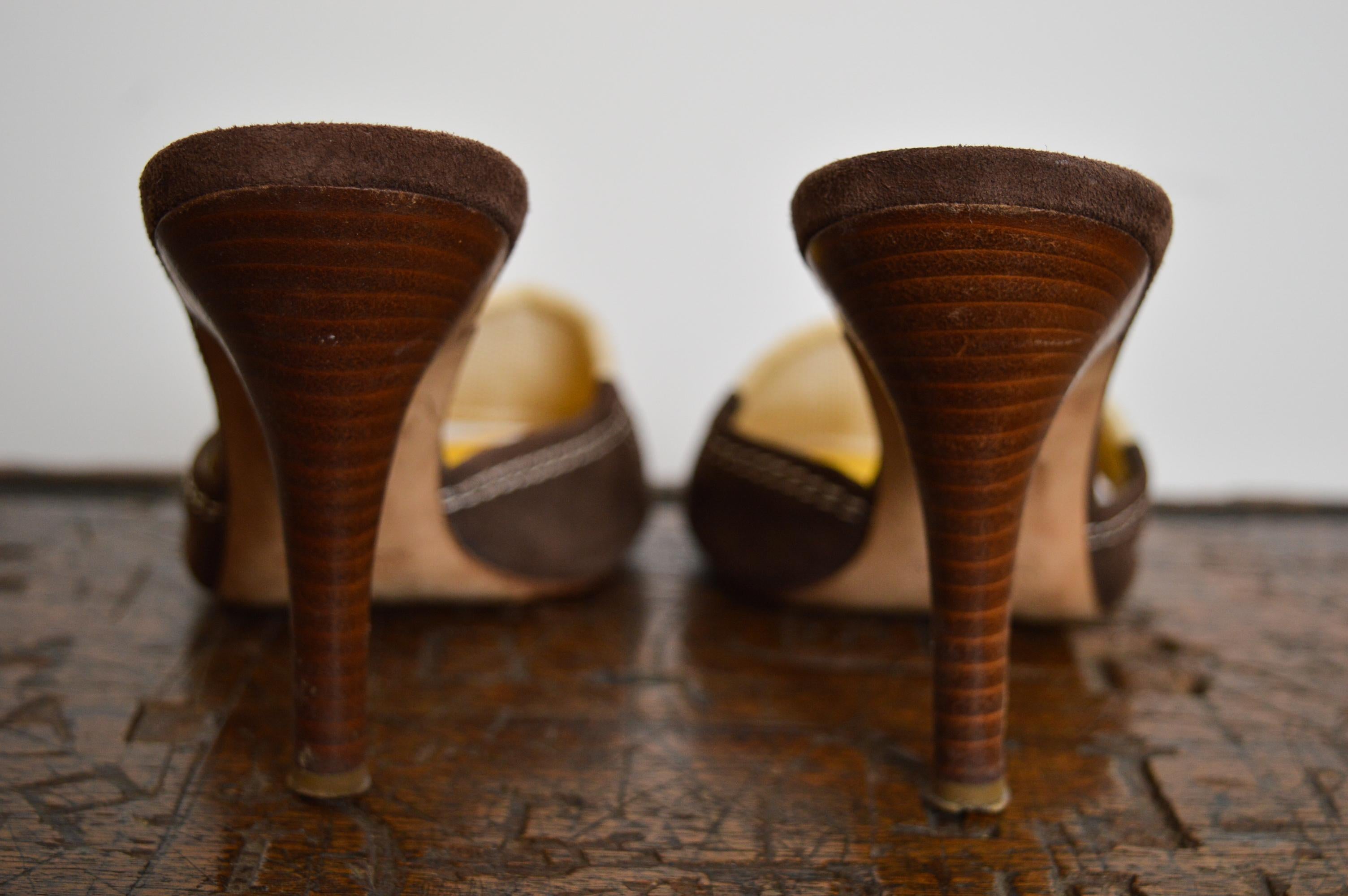 Y2K Funky 2000s DsQuared2 logo detail kitten mules yellow stiletto high heels 3