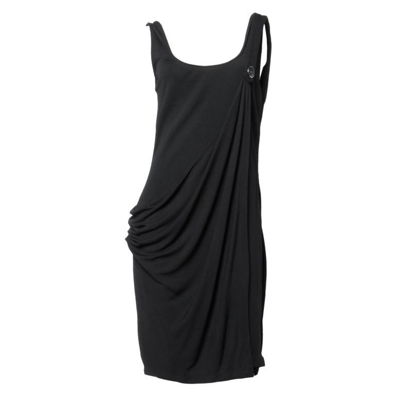 Y2K Gianni Versace Couture Vintage Draped Medusa Button Black Cocktail Dress