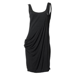Y2K Gianni Versace Couture Vintage Draped Medusa Button Black Cocktail Dress