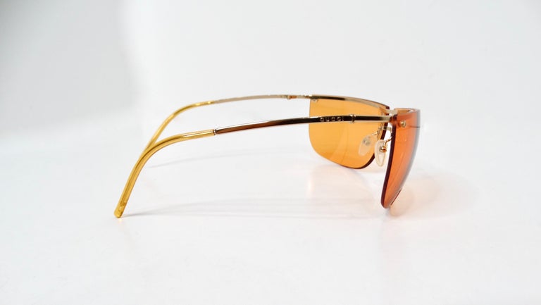 Y2K Gucci Orange Frameless Gold Tone Metal Oversized Sunglasses