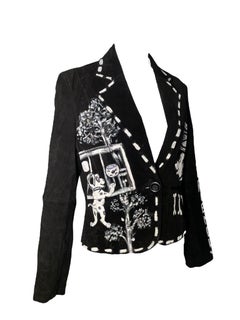Y2K Hand Painted Black Suede "Pet Friendly" Cropped Jacket, 1990s