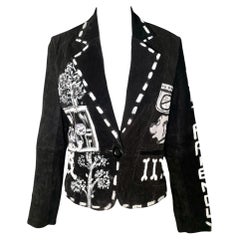 Y2K Handgemalte Schwarze Wildleder "Haustierfreundlich" Gekürzte Jacke, 1990er