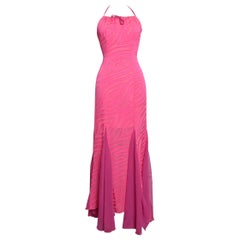 Y2K Hot Pink & Fuchsia 2000's Zebra Pattern Halter-neck Maxi Dress