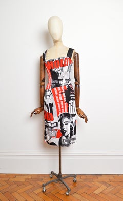 Y2K ICEBERG Marilyn Monroe Newspaper Print Red White Black Tabloid Dress
