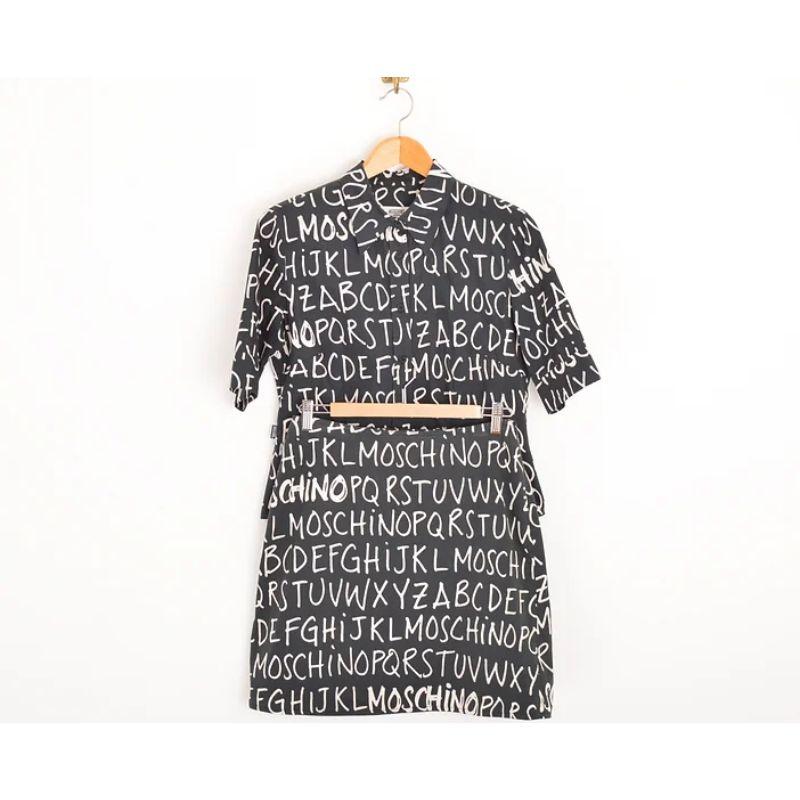 Black Y2k iconic 2000's Vintage Moschino 'Alphabet' Pattern Spell Out Mini Skirt For Sale