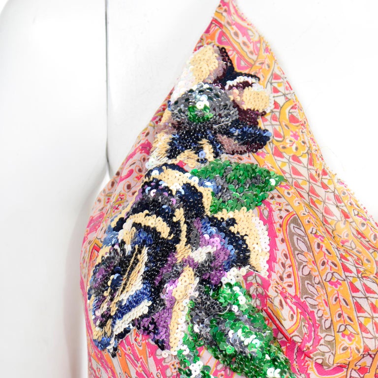 bias cut silk sequin dress Vintage 90s Y2K Silk Burnout Beaded Gown Bias Cut Sequin Dress - Size 12