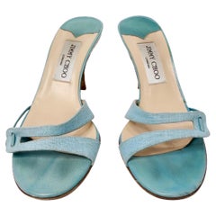 Y2K Jimmy Choo Sandali con tacco gattino con dettagli in madreperla blu