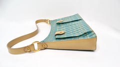 Y2K Jimmy Choo Blue Plaid Satin & Leather Shoulder Bag