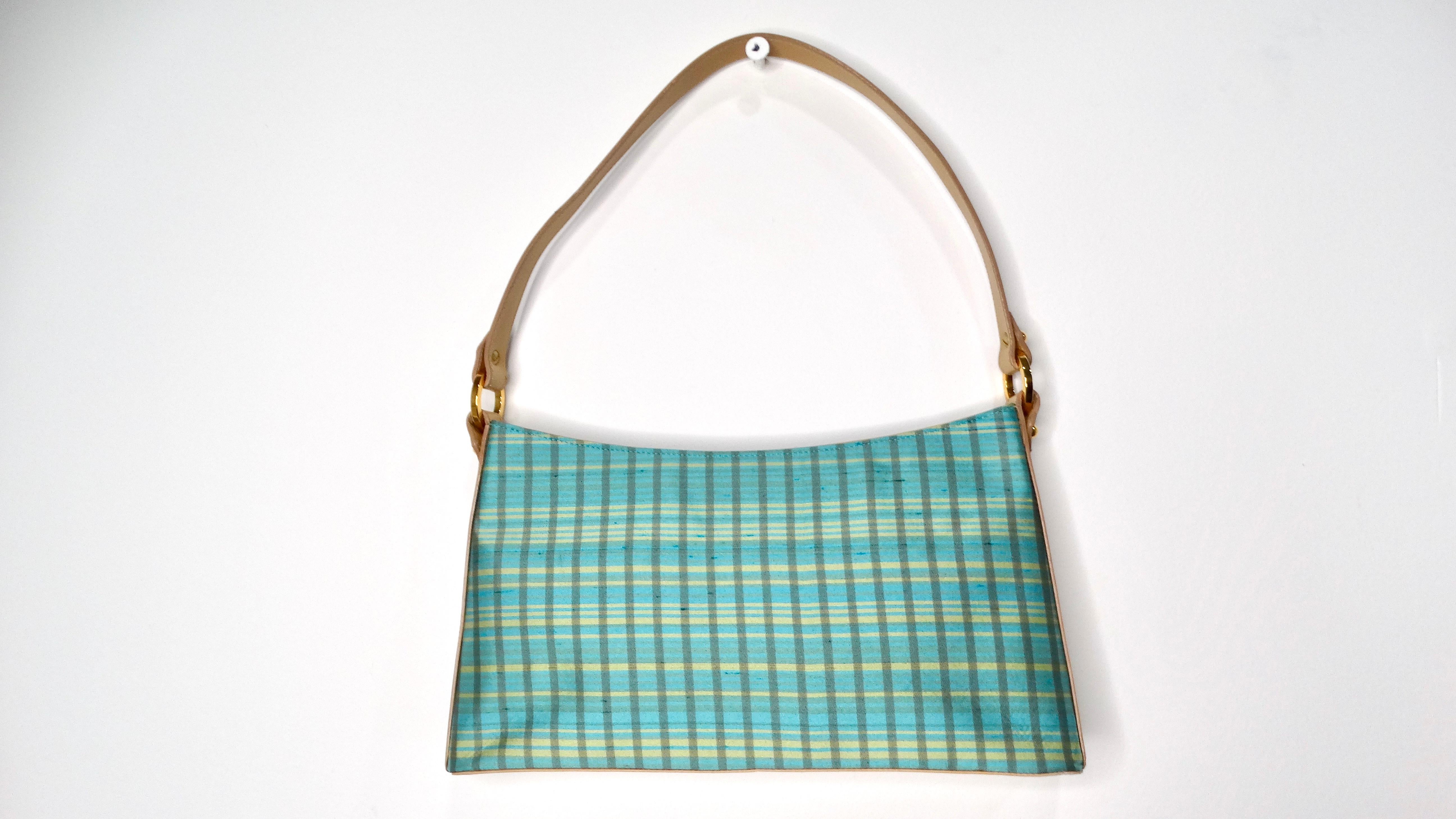 Women's Y2K Jimmy Choo Blue Plaid Satin & Leather Shoulder Bag For Sale