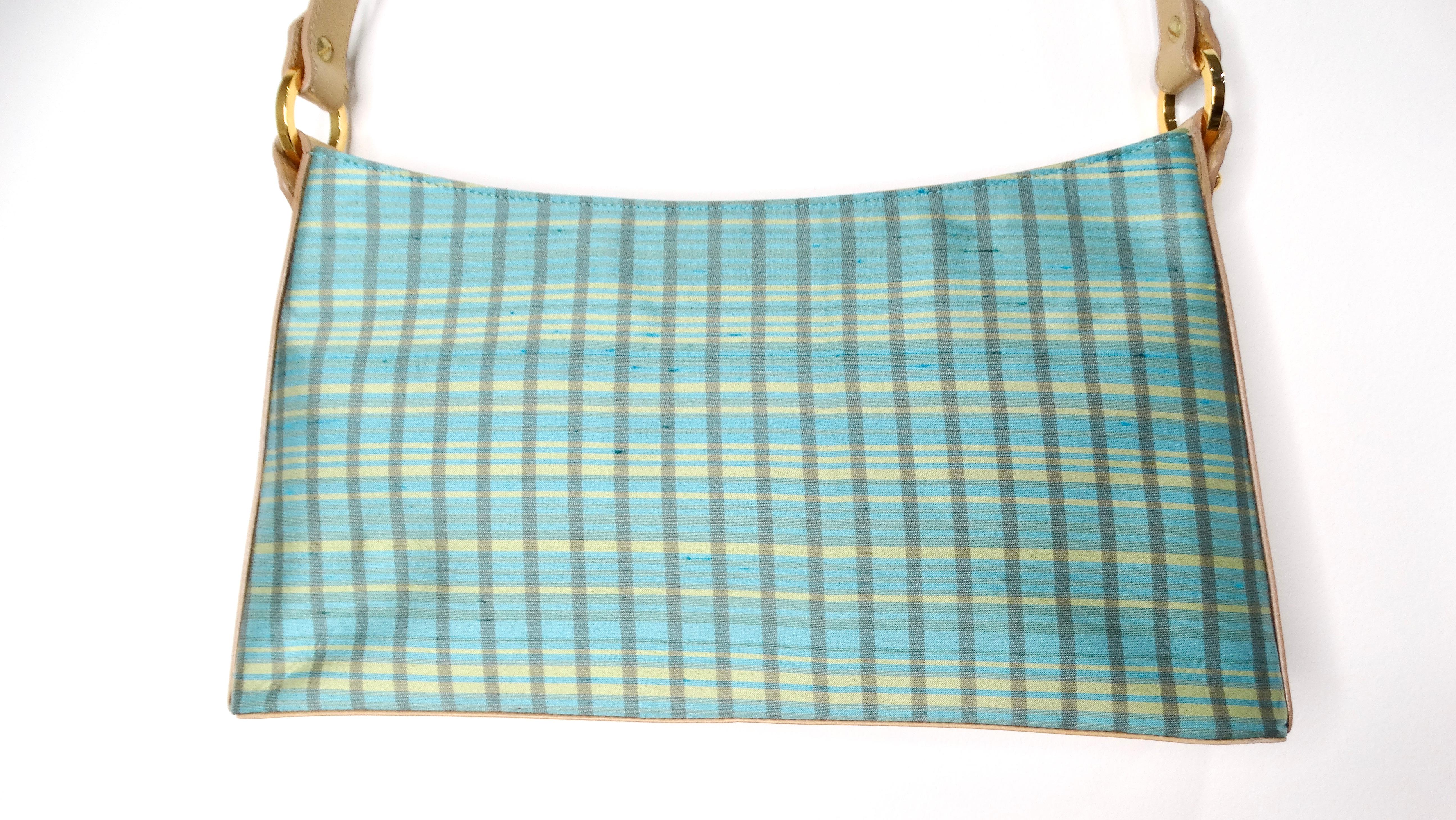 Y2K Jimmy Choo Blue Plaid Satin & Leather Shoulder Bag For Sale 1