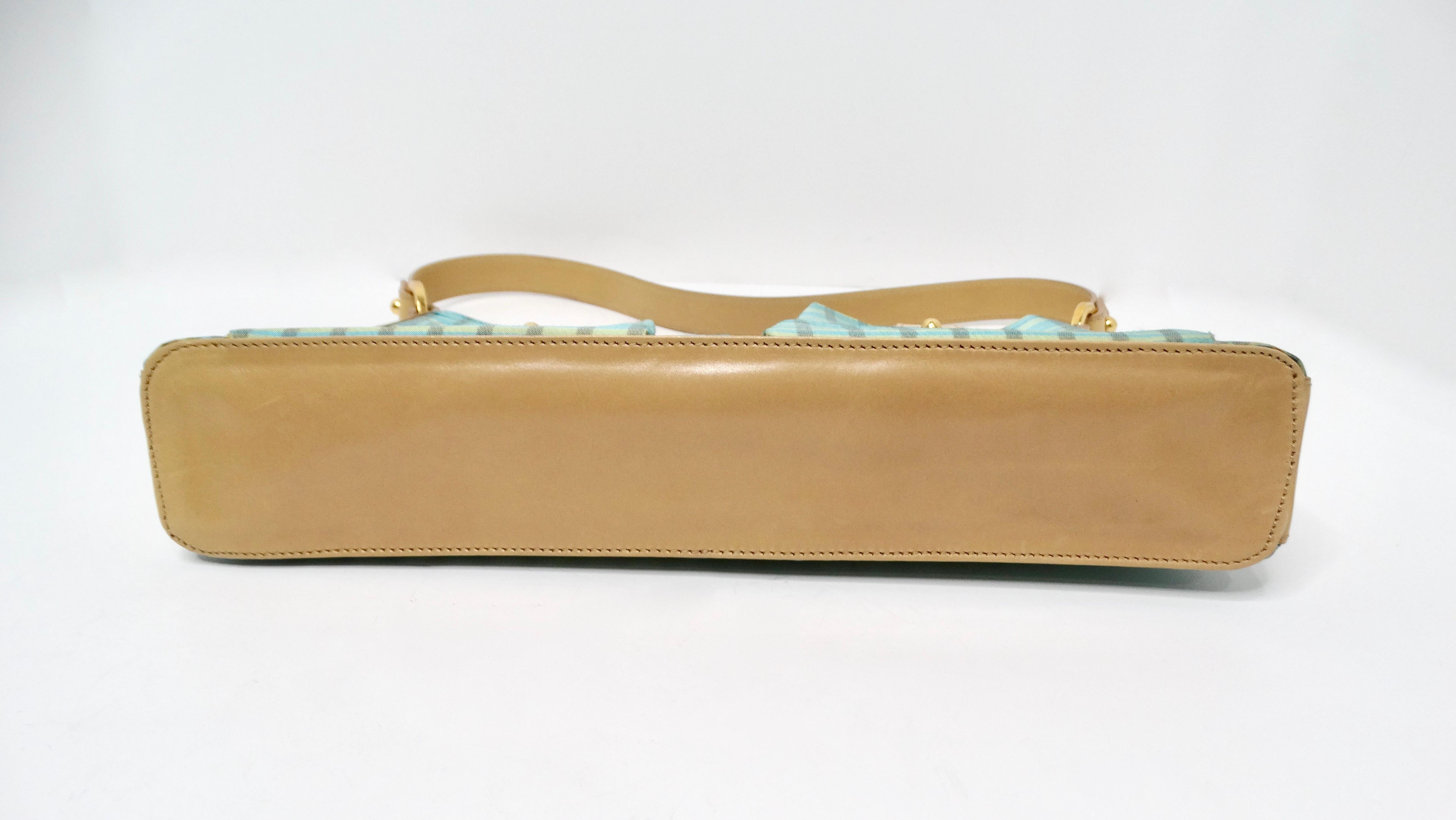 Y2K Jimmy Choo Blue Plaid Satin & Leather Shoulder Bag For Sale 3