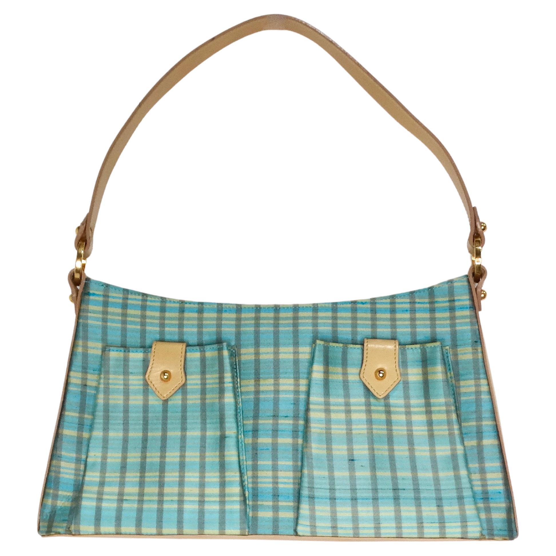 Y2K Jimmy Choo Blue Plaid Satin & Leather Shoulder Bag