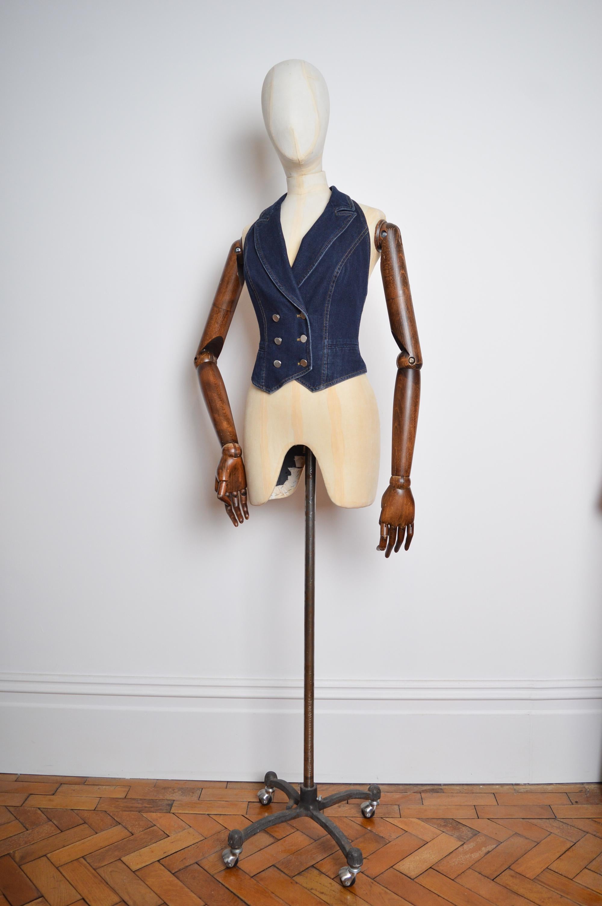 y2k John Galliano for Christian Dior Dark Blue Denim Backless Tux waistcoat Top For Sale 1