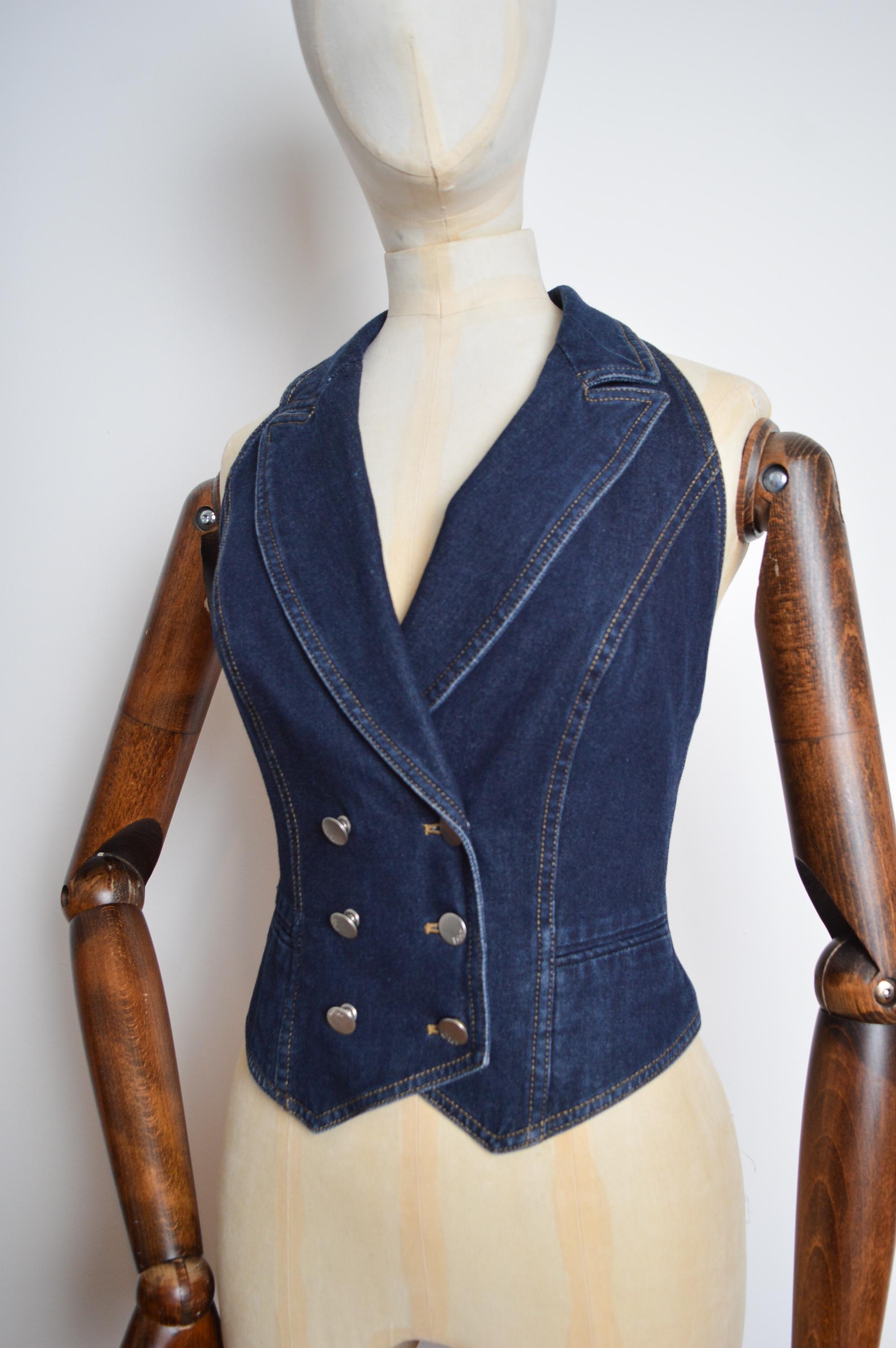 y2k John Galliano for Christian Dior Dark Blue Denim Backless Tux waistcoat Top For Sale 3
