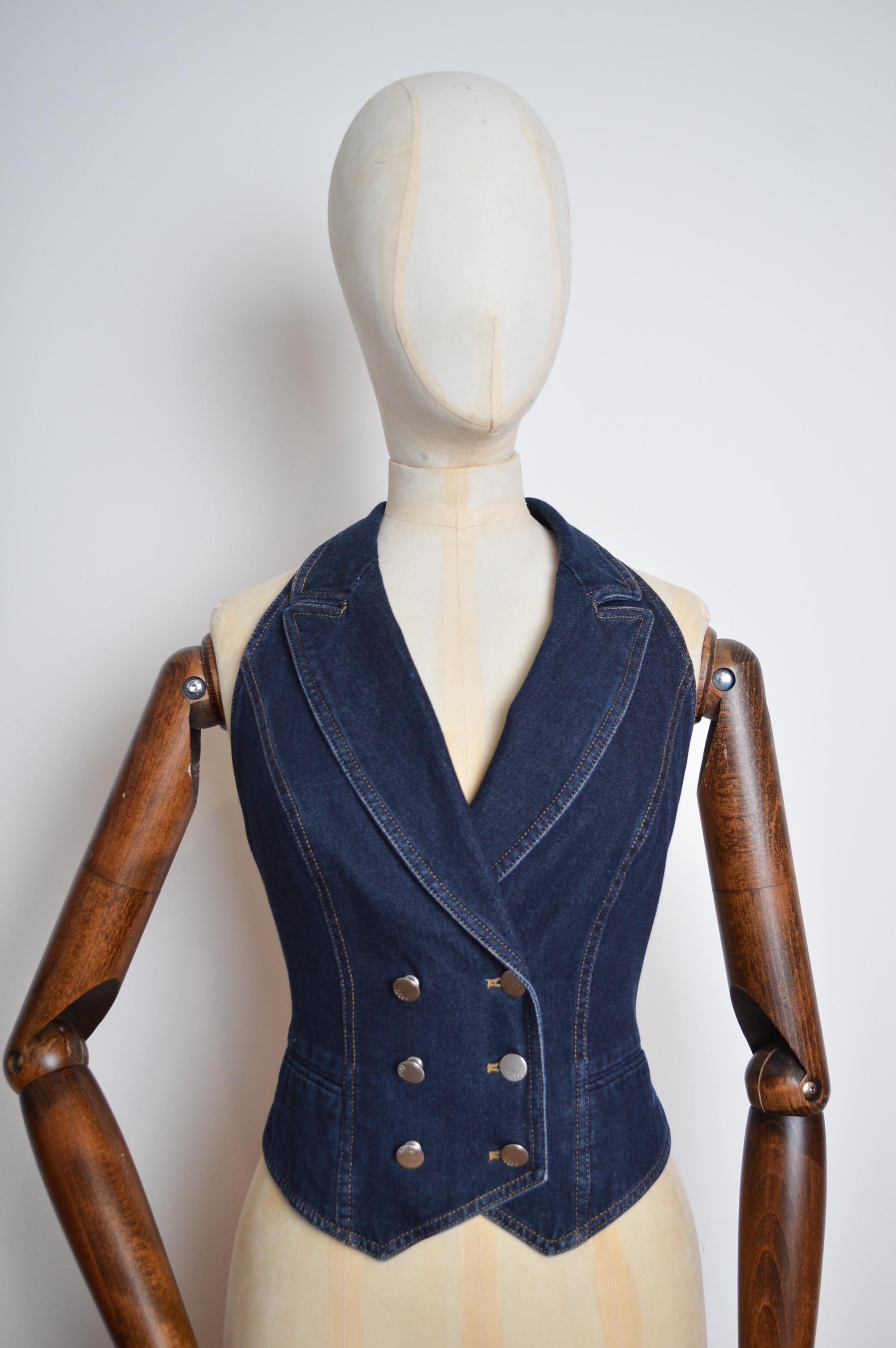 y2k John Galliano for Christian Dior Dark Blue Denim Backless Tux waistcoat Top For Sale 5