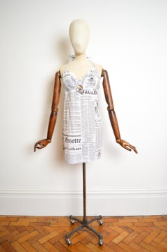 Y2k John Galliano Newspaper Print 2000s Halter Neck Mini Beach Dress