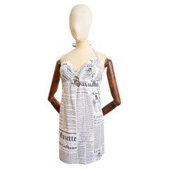 Y2k John Galliano Newspaper Print 2000s Halter Neck Mini Dress