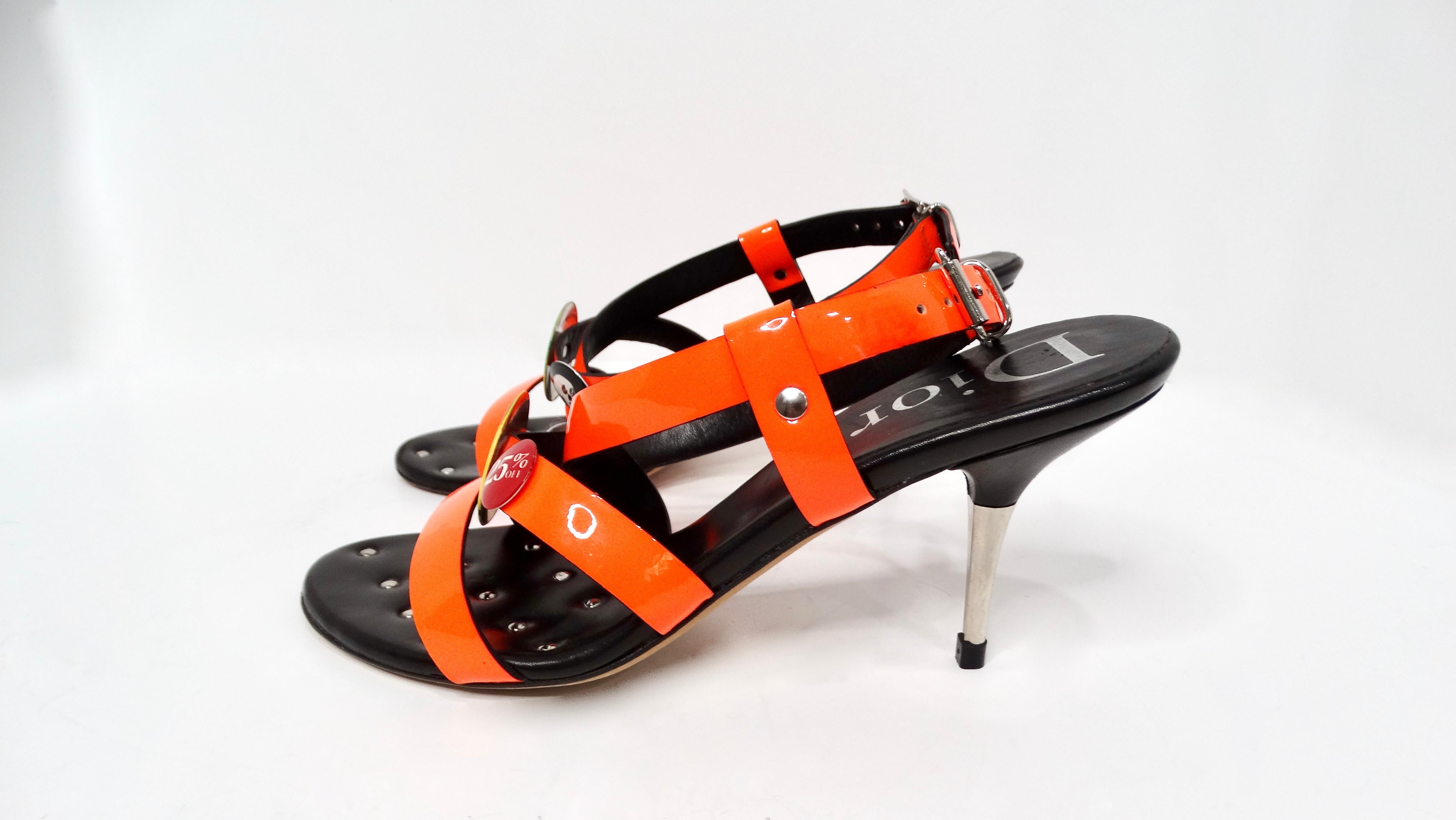 Y2K John Galliano for Christian Dior Neon Rasta Badge Patent Leather Sandal Heels In condizioni buone in vendita a Scottsdale, AZ