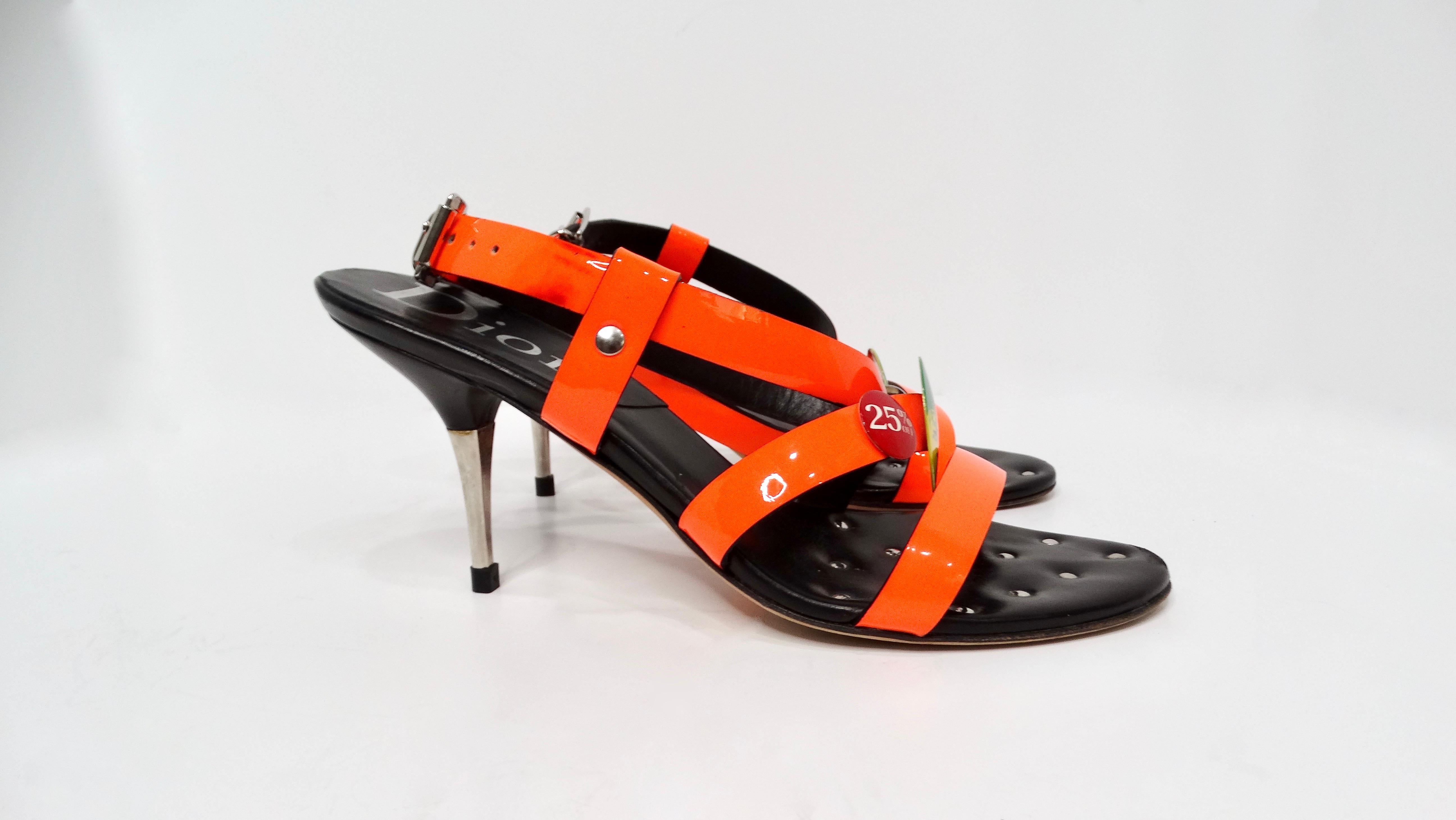 Y2K John Galliano for Christian Dior Neon Rasta Badge Patent Leather Sandal Heels in vendita 3