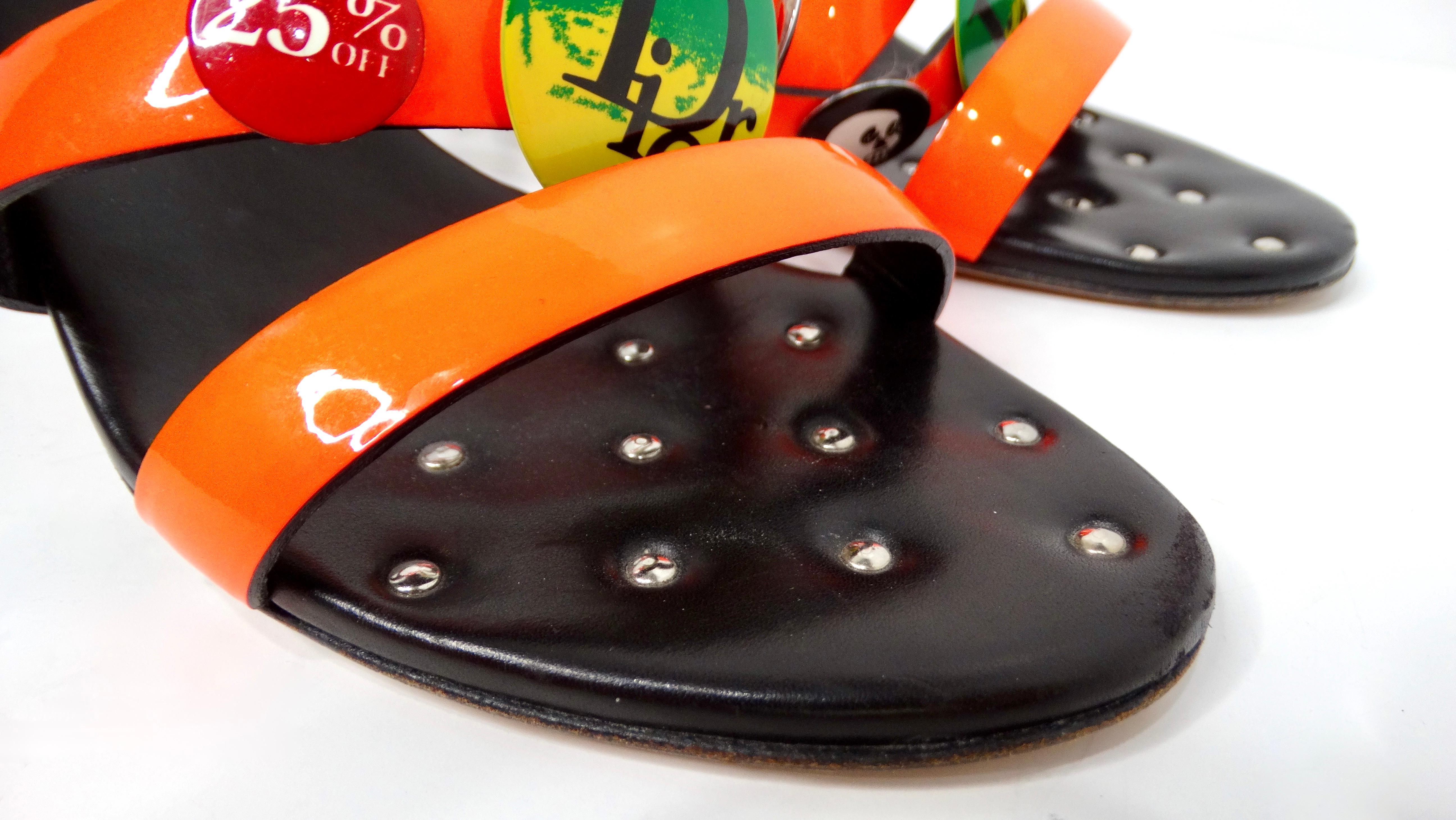 Y2K John Galliano for Christian Dior Neon Rasta Badge Patent Leather Sandal Heels in vendita 4