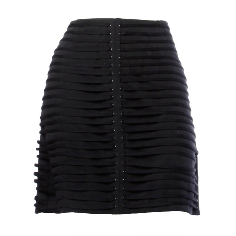 Y2K Krizia Vintage Black 3D Avant Garde Rivet / Shoestring Striped Mini Skirt