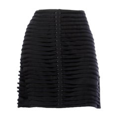 Y2K Krizia Vintage Black 3D Avant Garde Rivet / Shoestring Striped Mini Skirt