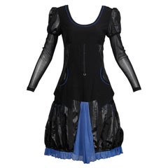 Y2K Krizia Vintage Blue + Black Avant Garde Mesh Goth Parachute Dress