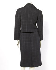 Y2K Krizia Vintage Charcoal Pin Striped Wool Jacket + Skirt 2-Pc Suit