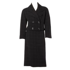 Y2K Krizia Vintage Charcoal Pin Striped Wool Jacket + Skirt 2-Pc Suit