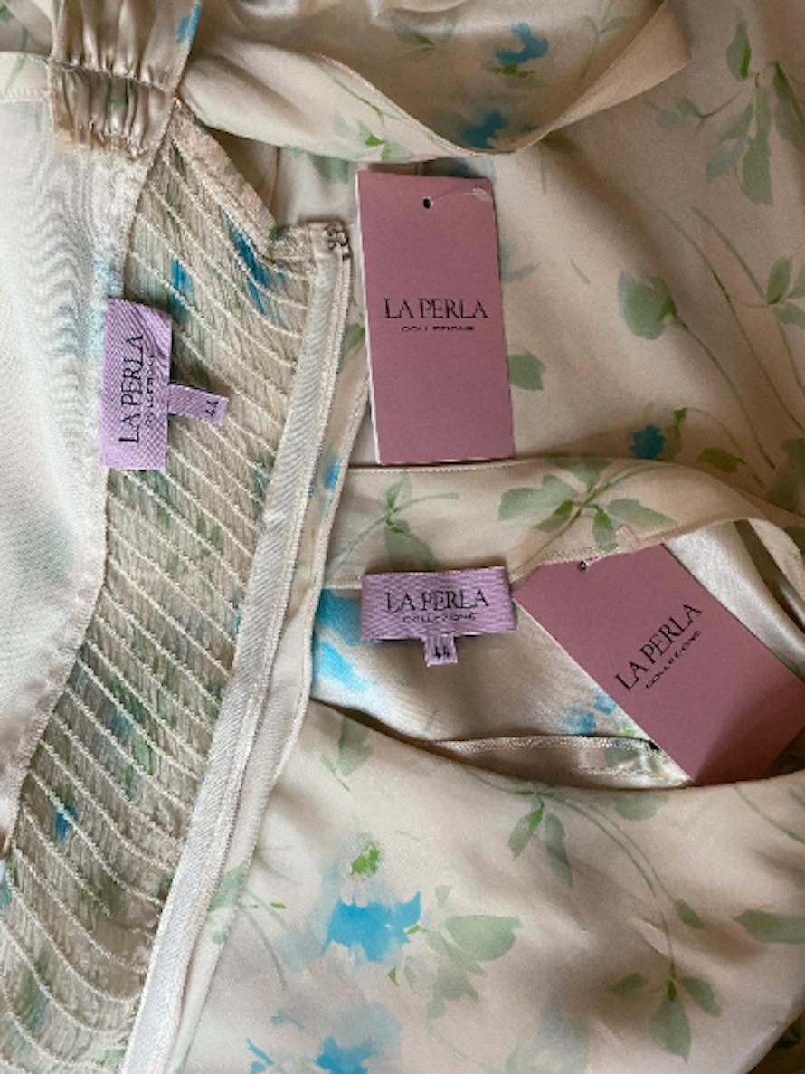 Y2K La Perla Cream Silk Floral Bodice and Skirt Set 4