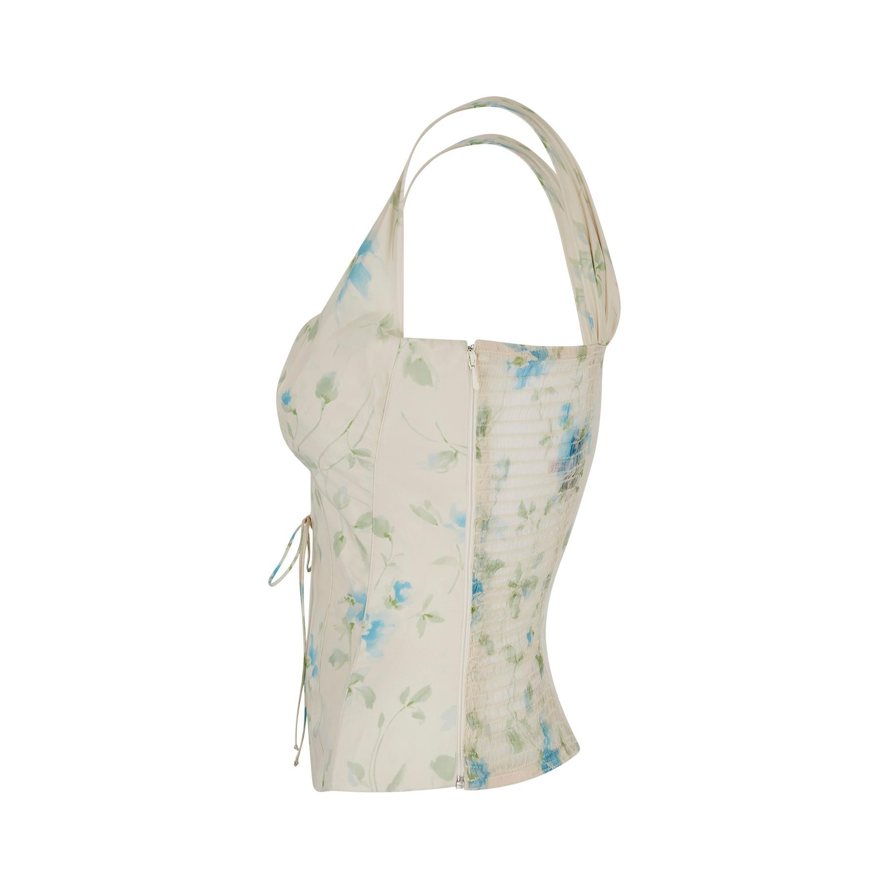 Beige Y2K La Perla Cream Silk Floral Bodice and Skirt Set