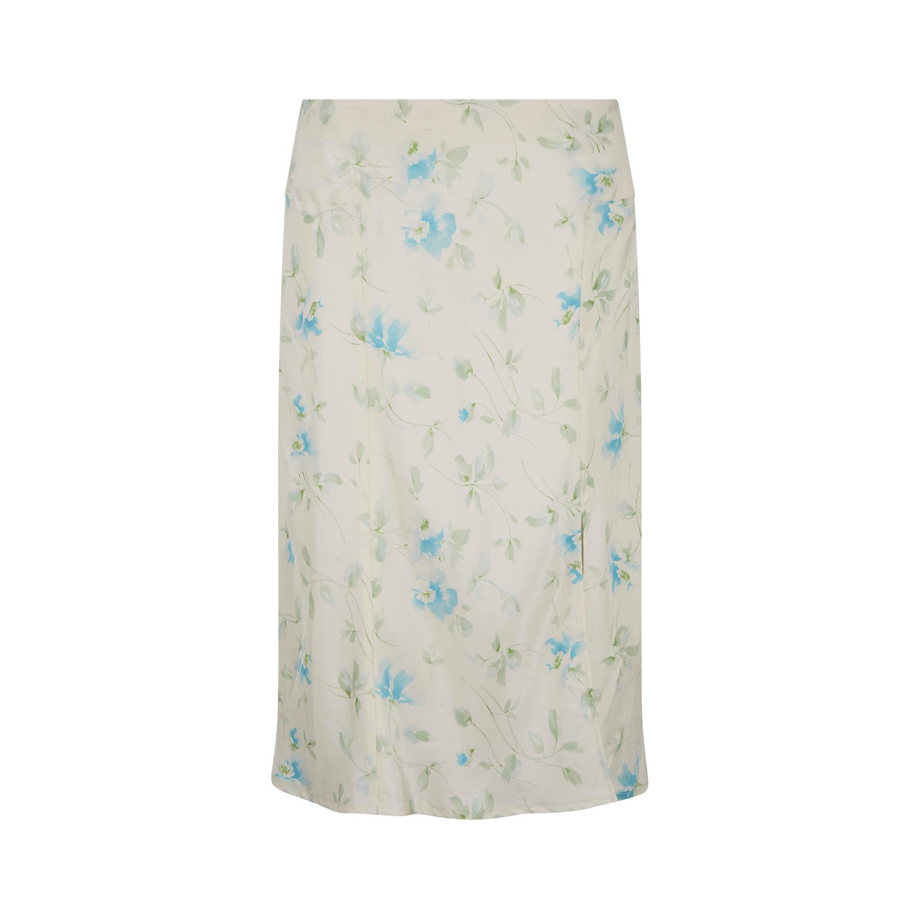 Women's Y2K La Perla Cream Silk Floral Bodice and Skirt Set