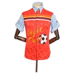 Y2k Mens Dolce & Gabbana 2000's Red Fitted Football Soccer Print Shirt