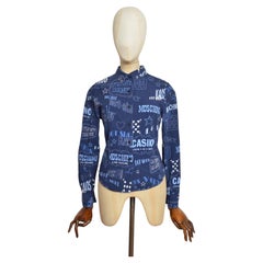 Y2K MOSCHINO Fitted Blue Las Vegas Casino Print 2000's Long Sleeve Shirt