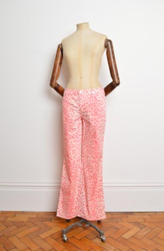 Y2K Moschino Rosa Leopard Print Low Rise 2000's Gemusterte Jeans - Schlaghose