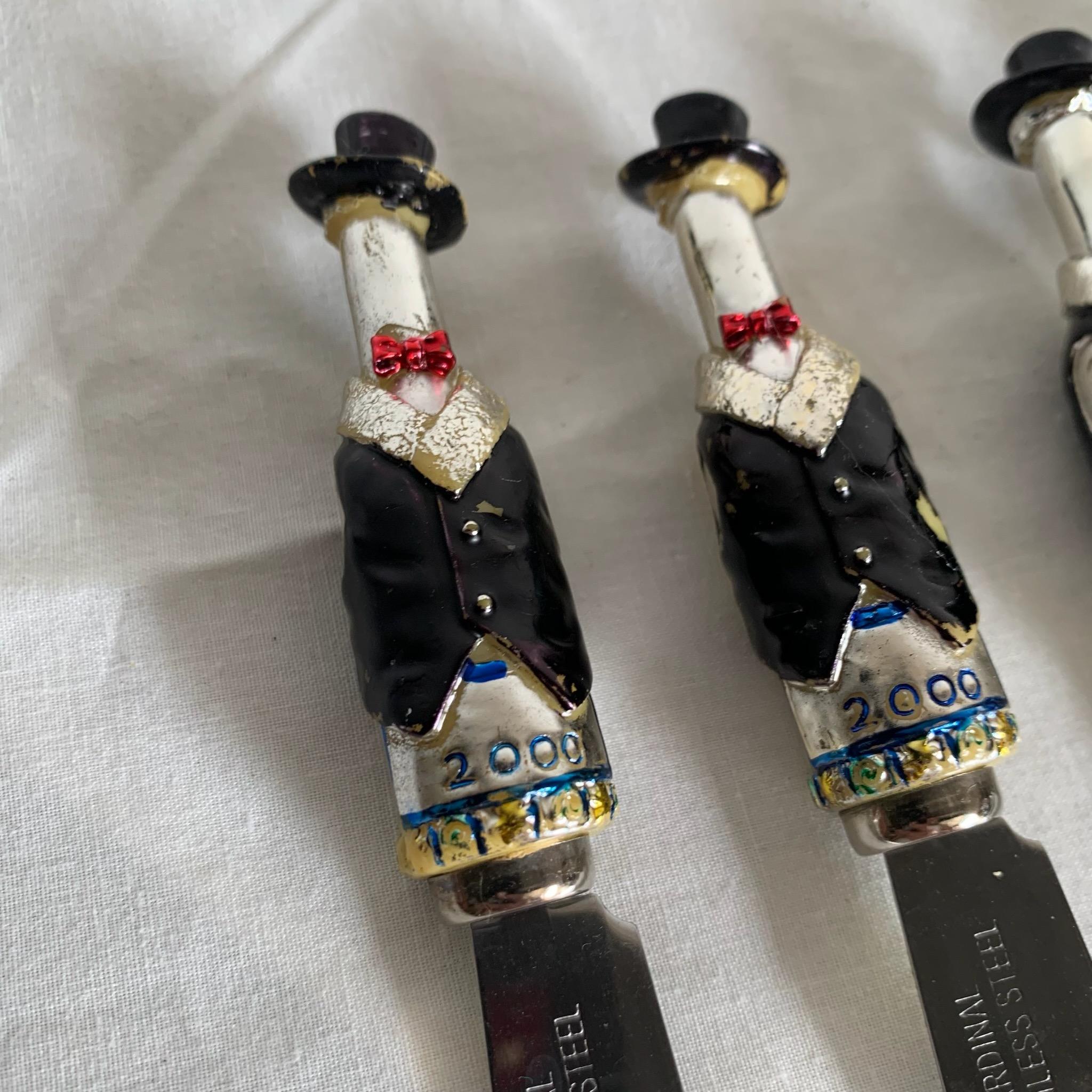 Celebrate in style with this Y2K New Year's Millennium cheese knives and spreaders set. Featuring four unique pieces, this set is perfect for adding a festive touch to your party spread. With sleek designs and a celebratory theme, these knives are