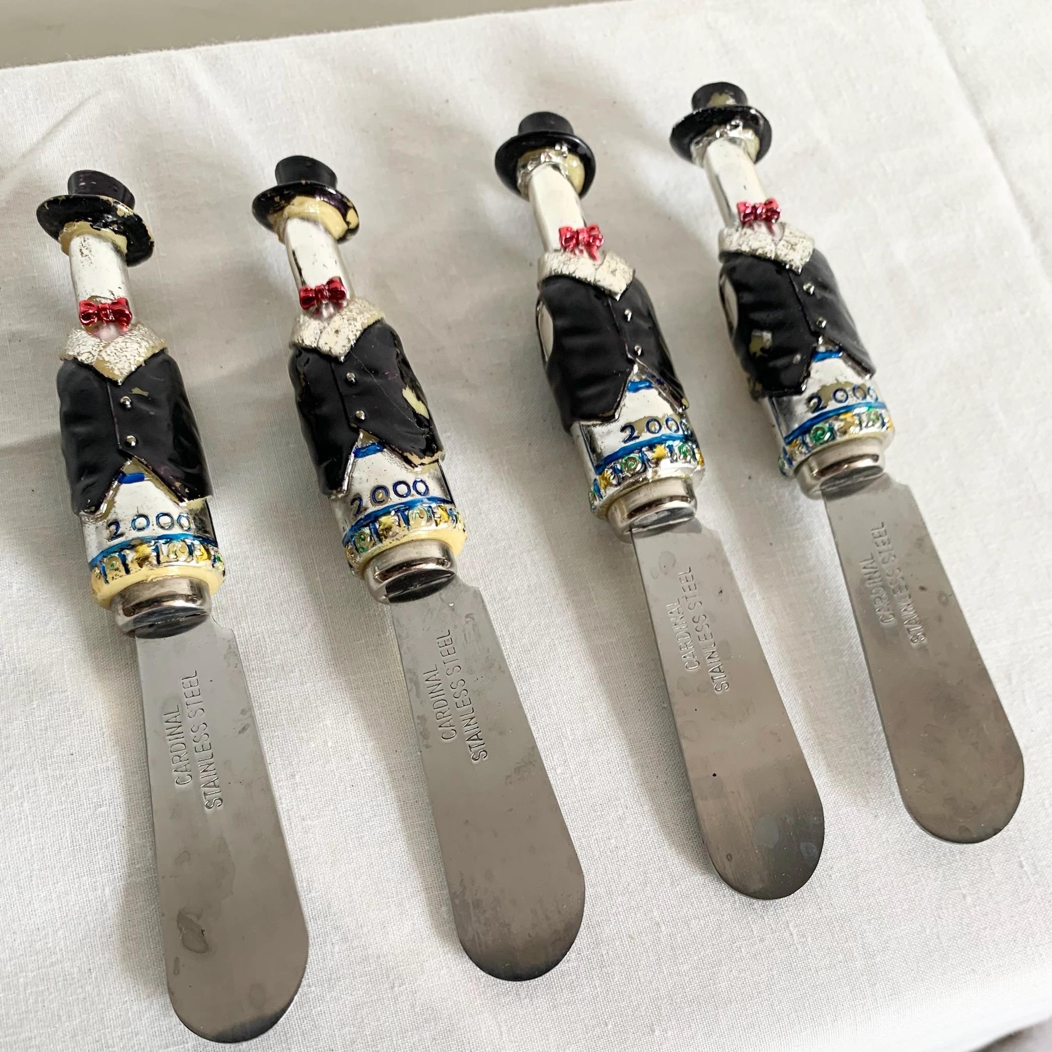 Y2k New Years Millenium Cheese Knives/Spreaders - Set of 4 In Good Condition For Sale In Delray Beach, FL
