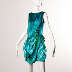 Y2K Peter Pilotto Avant Garde Silk Blue Green Watercolor Photo Print Dress