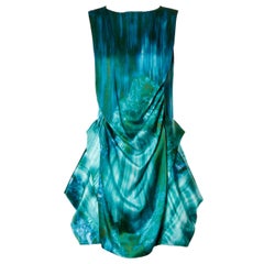 Y2K Peter Pilotto Avantgarde-Kleid aus Seide mit blau-grünem Aquarell-Fotodruck