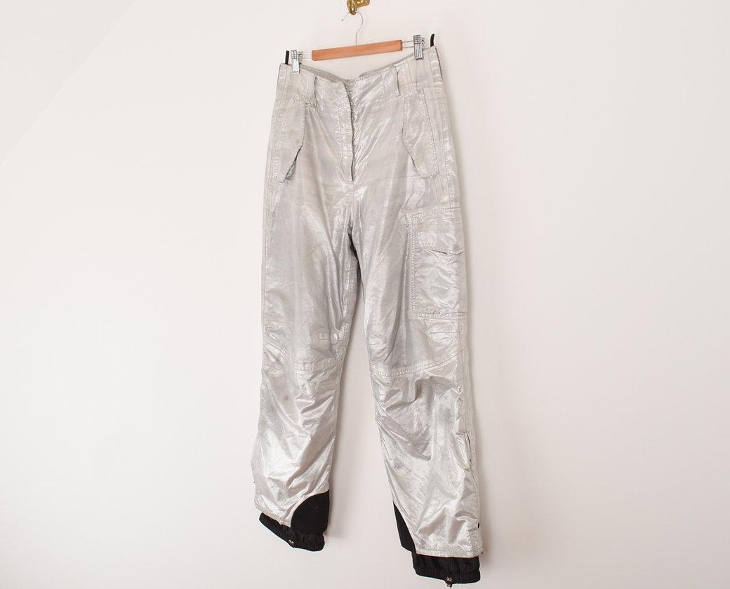 Pantalon de ski en lin argenté Rossa métallisé Y2k Prada, années 2000 Unisexe en vente