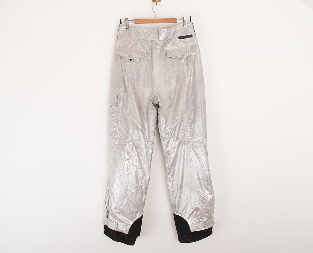 Pantalon de ski en lin argenté Rossa métallisé Y2k Prada, années 2000 en vente 4